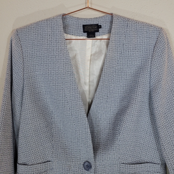 PENDLETON Blue Single Button Wool Blend Blazer Jacket Size 14 - Picture 2 of 15